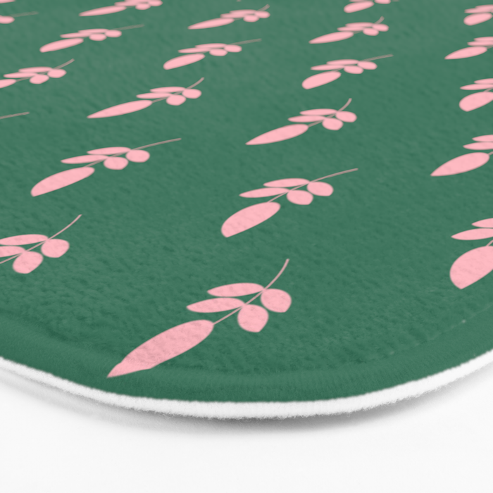 Retro Pink Leaf Pattern - Green Background Bath Mat Gallery Image 3