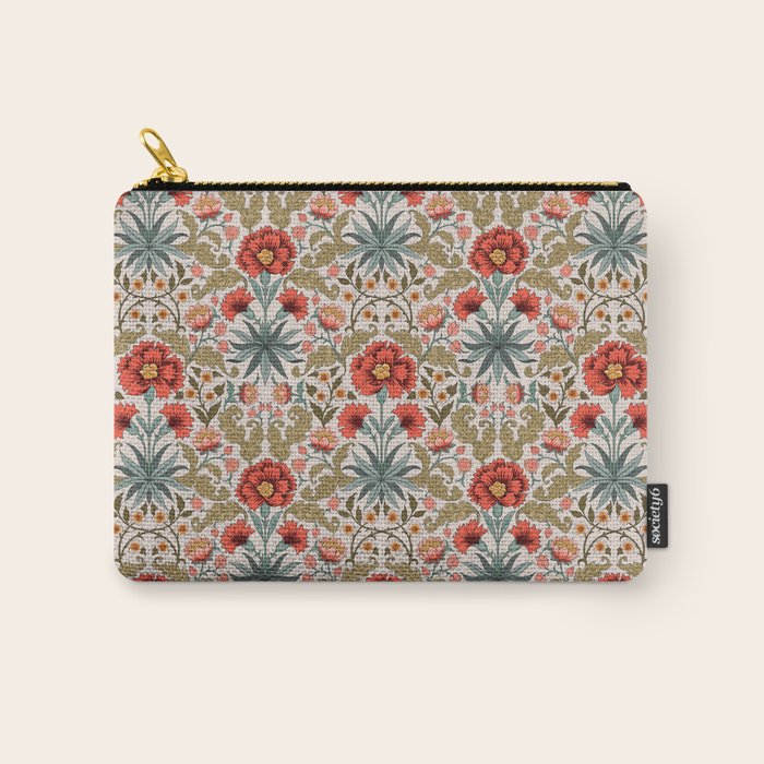 Victorian Botanicals - Carnations in Red and Green Carry All Pouch Gallery Image 1