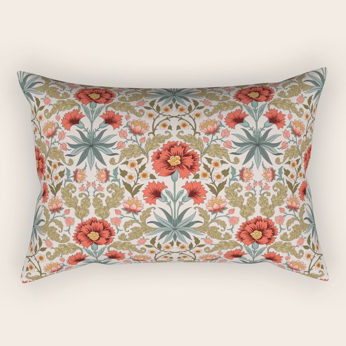 Victorian Botanicals - Carnations in Red and Green Rectangular Pillow Gallery Image 1