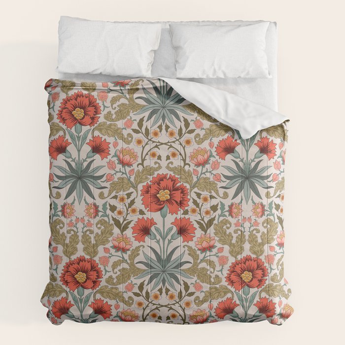 Victorian Botanicals - Carnations in Red and Green Comforter Gallery Image 2
