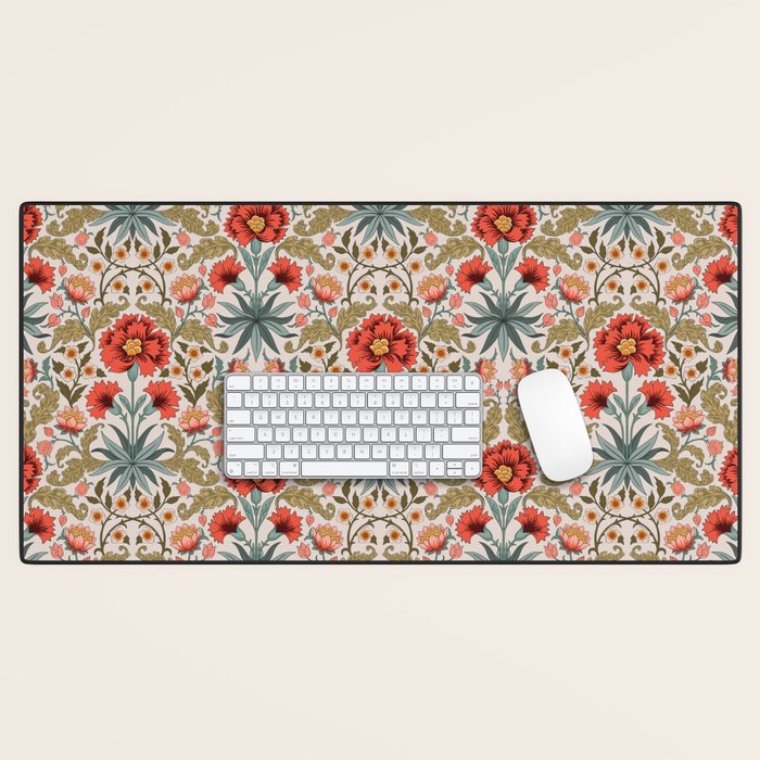 Victorian Botanicals - Carnations in Red and Green Desk Mat Gallery Image 1