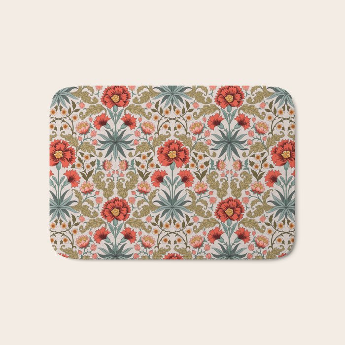 Victorian Botanicals - Carnations in Red and Green Bath Mat Gallery Image 1