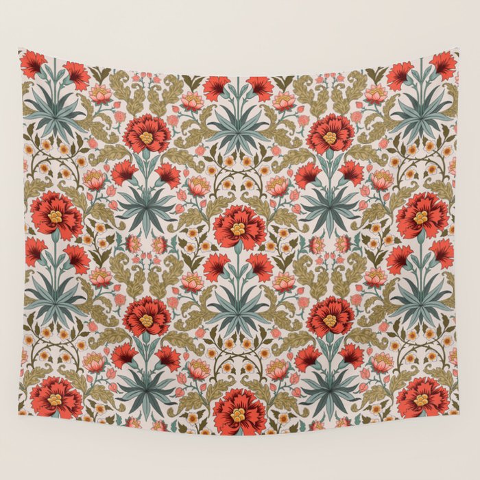 Victorian Botanicals - Carnations in Red and Green Wall Tapestry Gallery Image 4