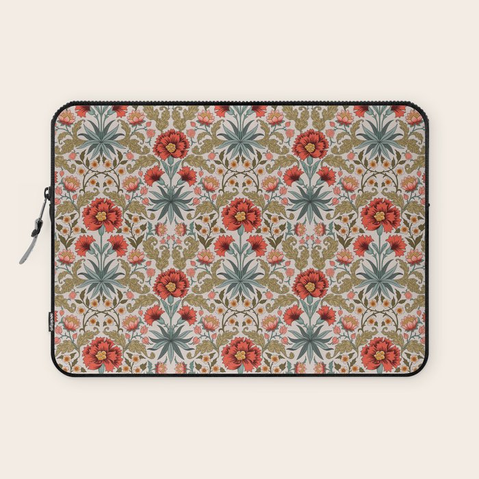 Victorian Botanicals - Carnations in Red and Green Laptop Sleeve Gallery Image 1