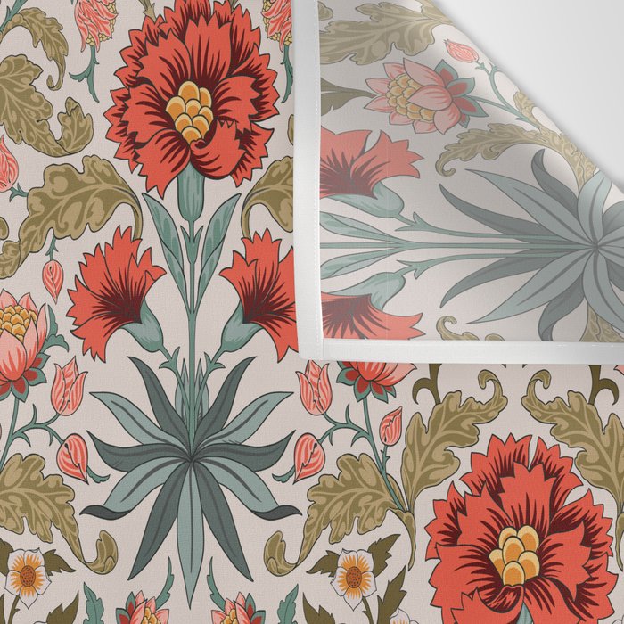 Victorian Botanicals - Carnations in Red and Green Wall Tapestry Gallery Image 3