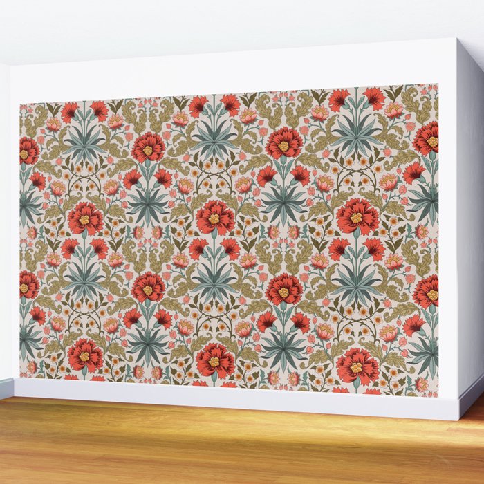 Victorian Botanicals - Carnations in Red and Green Wall Mural Gallery Image 2