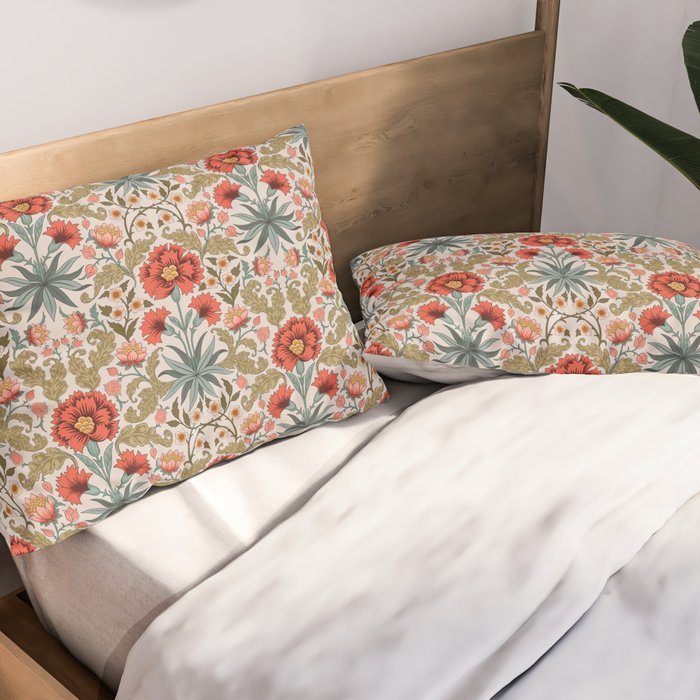 Victorian Botanicals - Carnations in Red and Green Pillow Sham Gallery Image 2