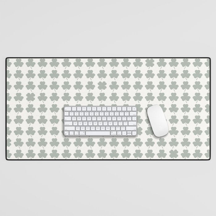 Clovers XXXIV Neutral Green Botanical Pattern Desk Mat Gallery Image 1