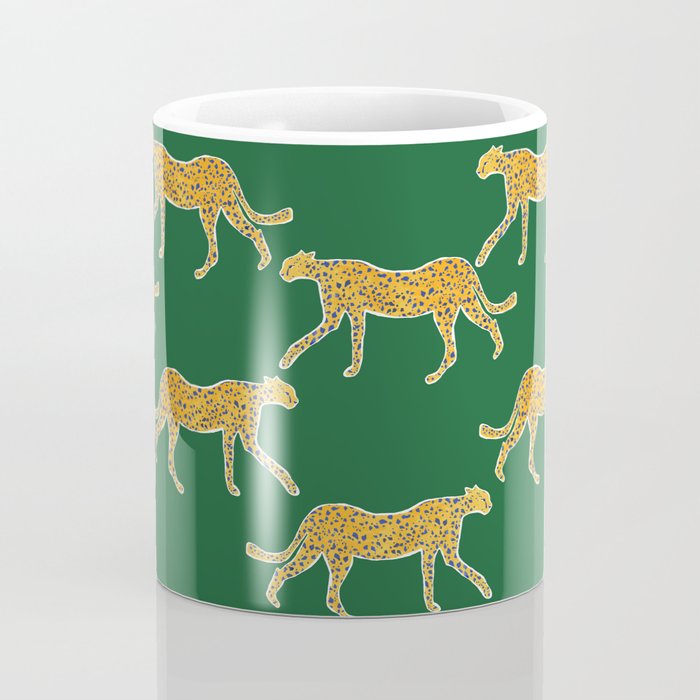 Tropical Animal Print Green Cheetah Illustration Coffee Mug Gallery Image 4