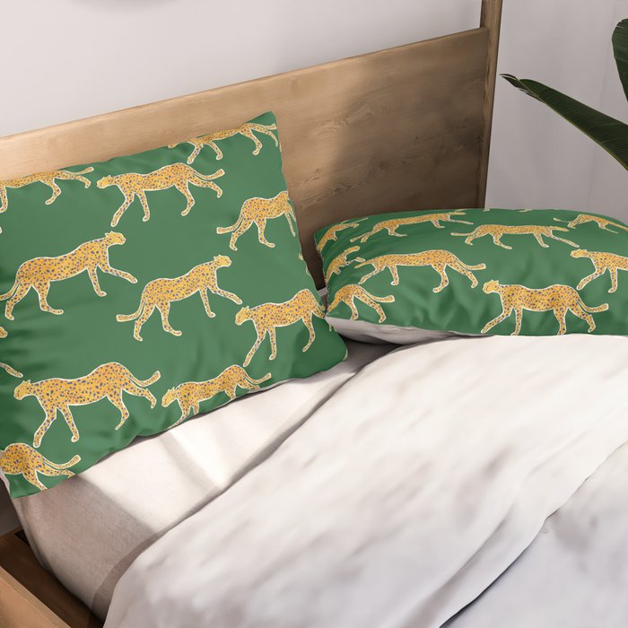 Tropical Animal Print Green Cheetah Illustration Pillow Sham Gallery Image 2