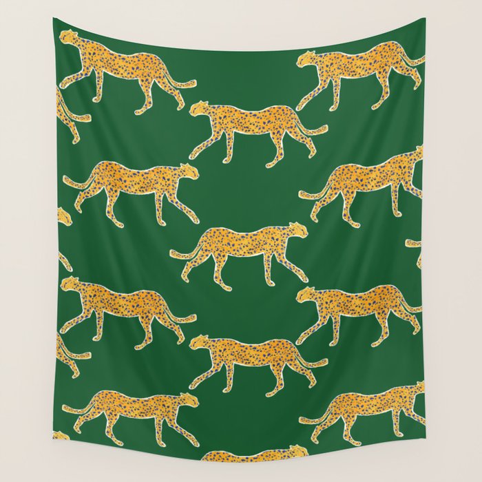 Tropical Animal Print Green Cheetah Illustration Wall Tapestry Gallery Image 4