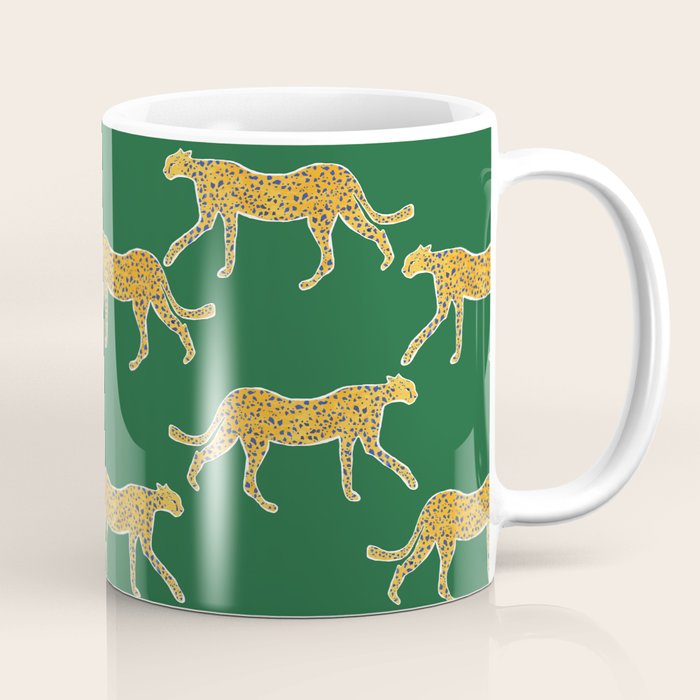 Tropical Animal Print Green Cheetah Illustration Coffee Mug Gallery Image 1