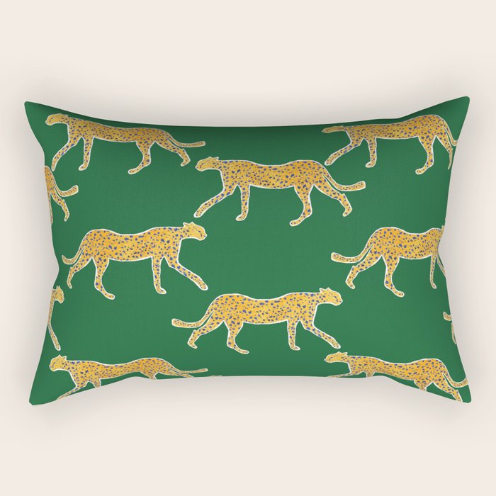 Tropical Animal Print Green Cheetah Illustration Rectangular Pillow