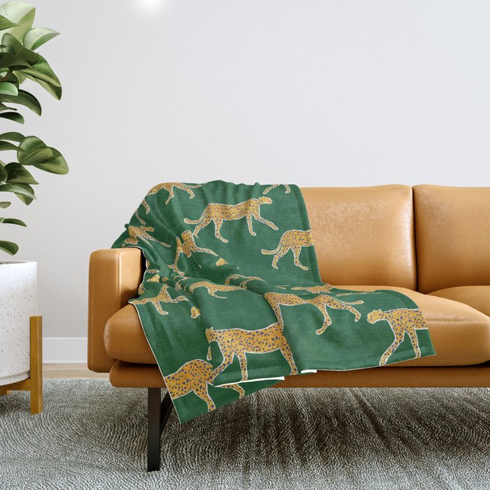Tropical Animal Print Green Cheetah Illustration Throw Blanket Gallery Image 1