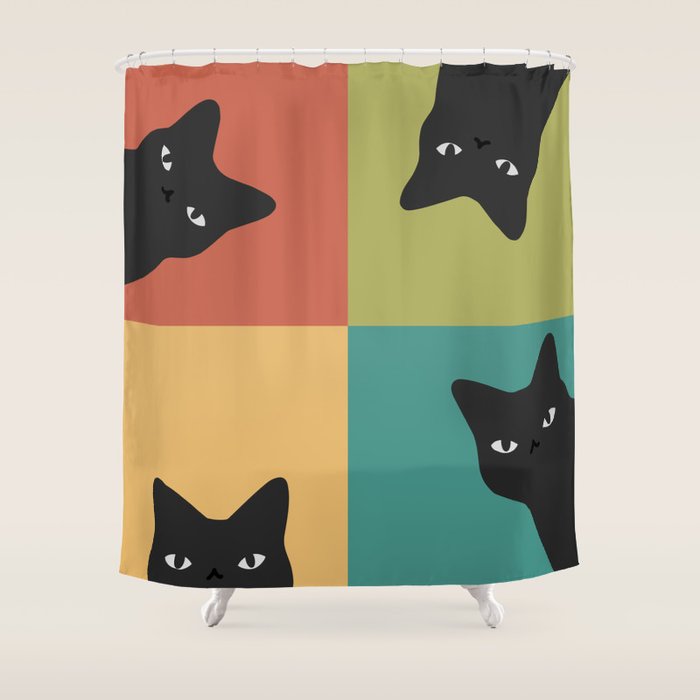 Black Cat Peeking 2x2 Shower Curtain Gallery Image 1
