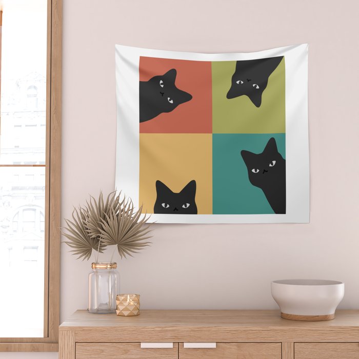 Black Cat Peeking 2x2 Wall Tapestry Gallery Image 2