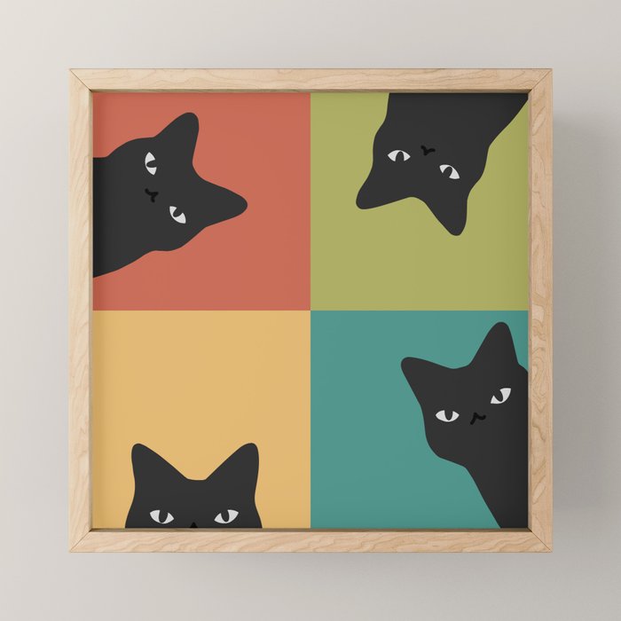 Black Cat Peeking 2x2 Mini Art Print Gallery Image 1