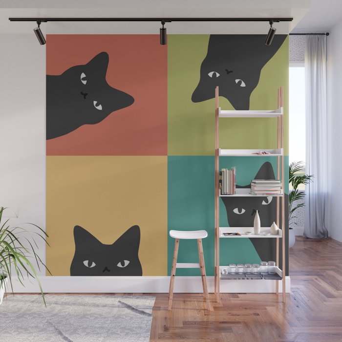 Black Cat Peeking 2x2 Wall Mural Gallery Image 1