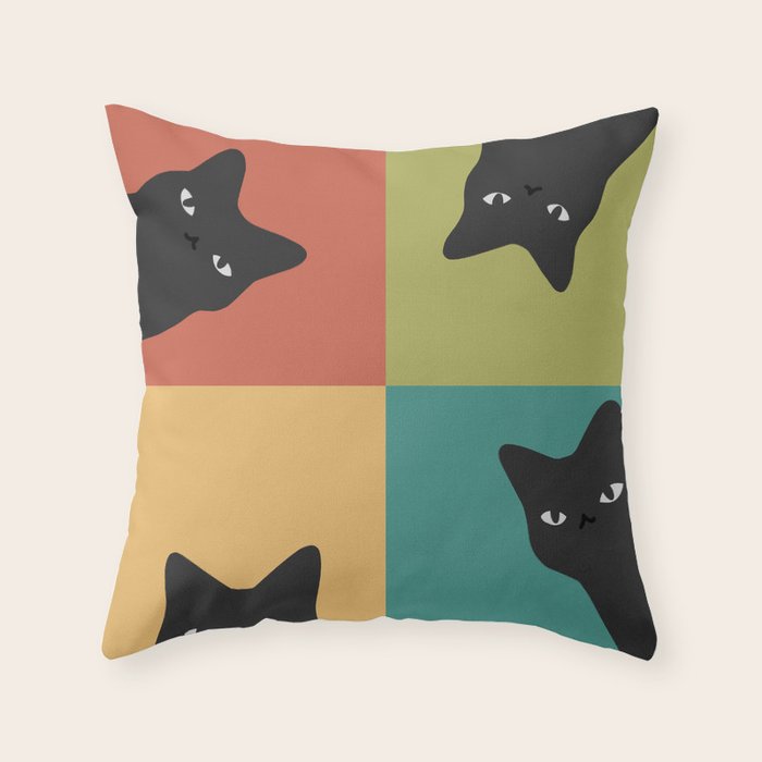 Black Cat Peeking 2x2 Throw Pillow Gallery Image 1
