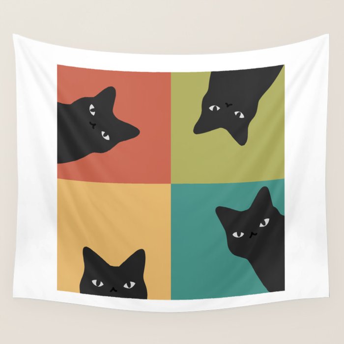 Black Cat Peeking 2x2 Wall Tapestry Gallery Image 4