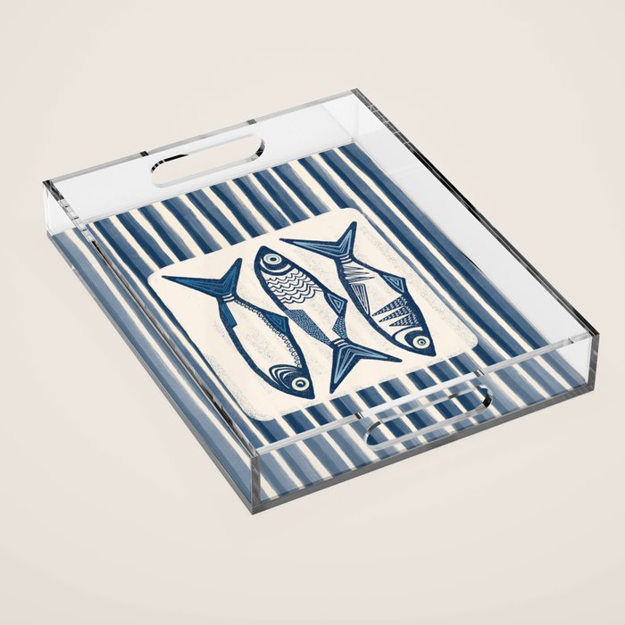 Modern Coastal Art Print - Sardines With Blue Stripes Acrylic Tray Gallery Image 1
