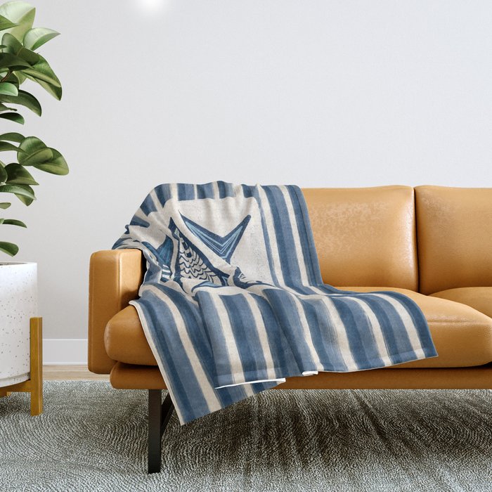 Modern Coastal Art Print - Sardines With Blue Stripes Throw Blanket Gallery Image 1