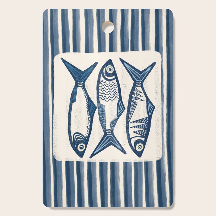 Modern Coastal Art Print - Sardines With Blue Stripes Cutting Board Gallery Image 1