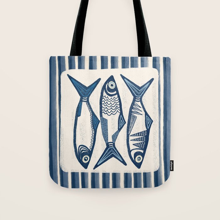 Modern Coastal Art Print - Sardines With Blue Stripes Tote Bag Gallery Image 1