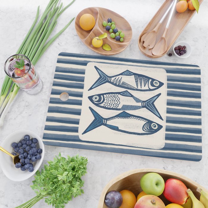 Modern Coastal Art Print - Sardines With Blue Stripes Cutting Board Gallery Image 2