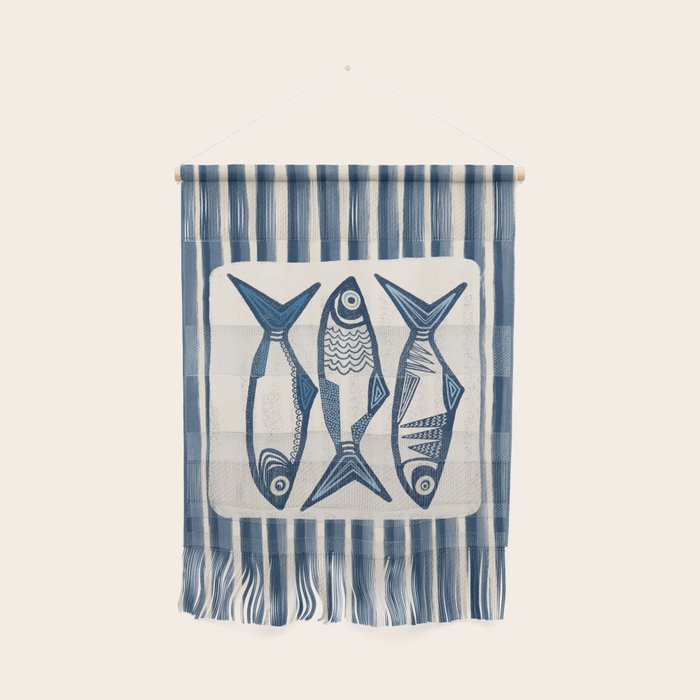 Modern Coastal Art Print - Sardines With Blue Stripes Wall Hanging Gallery Image 1