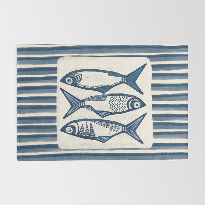 Modern Coastal Art Print - Sardines With Blue Stripes Rug Gallery Image 2