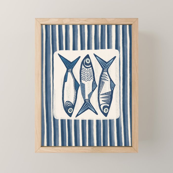 Modern Coastal Art Print - Sardines With Blue Stripes Mini Art Print Gallery Image 1