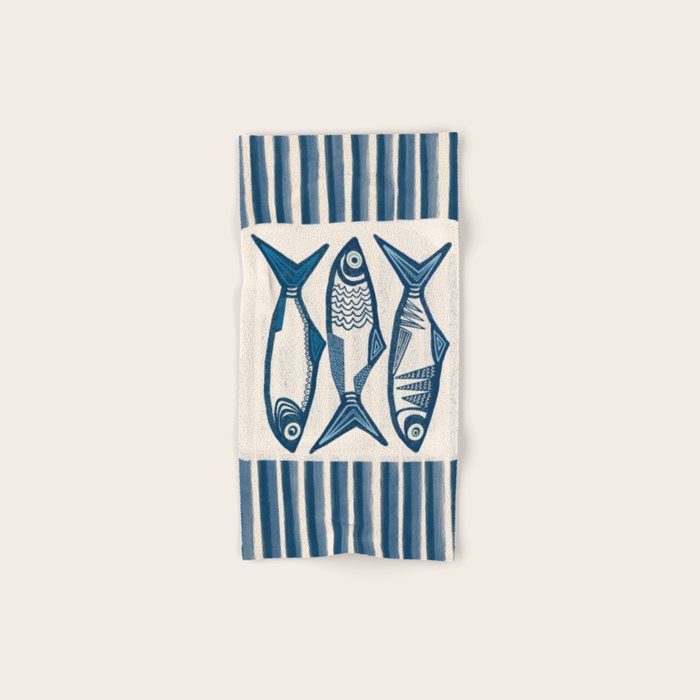 Modern Coastal Art Print - Sardines With Blue Stripes Bath Towel Gallery Image 1