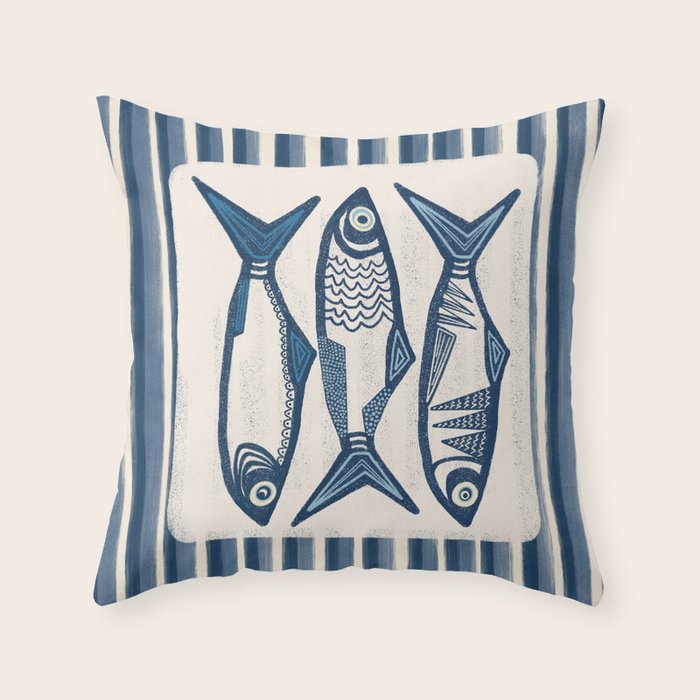 Modern Coastal Art Print - Sardines With Blue Stripes Throw Pillow Gallery Image 6