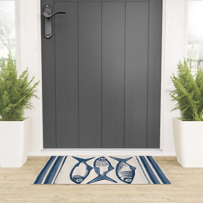 Modern Coastal Art Print - Sardines With Blue Stripes Welcome Mat Gallery Image 3