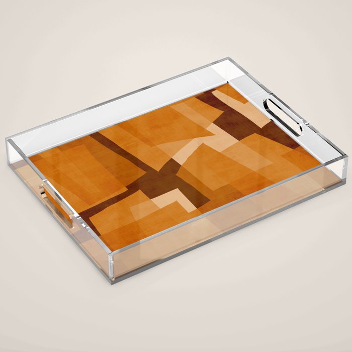 Burnt Orange Abstract Shapes Acrylic Tray Gallery Image 1