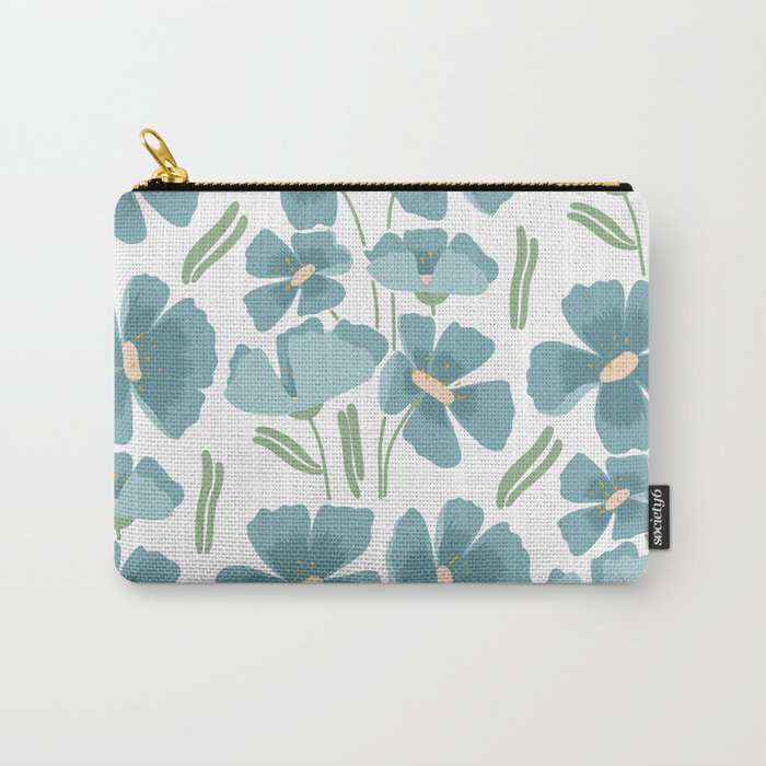Harleigh Floral Art, Teal and White Carry All Pouch Gallery Image 1