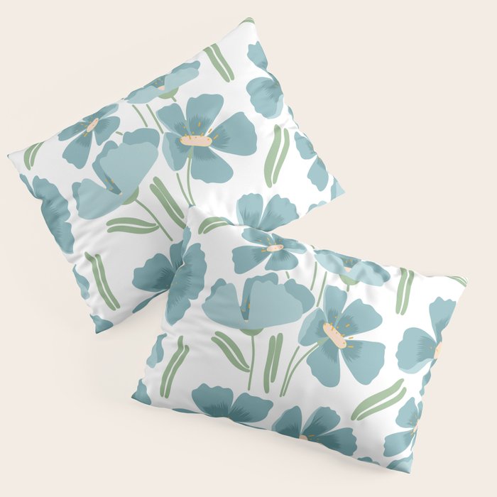 Harleigh Floral Art, Teal and White Pillow Sham Gallery Image 1