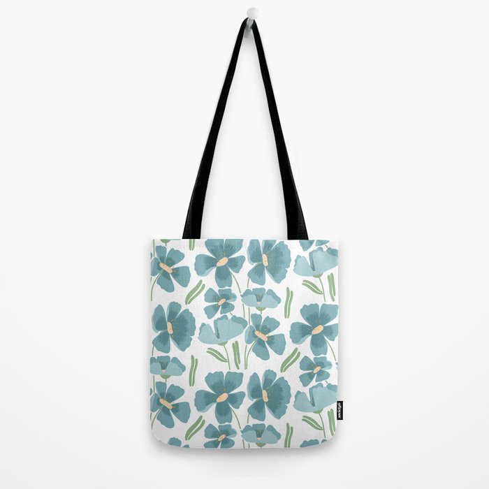Harleigh Floral Art, Teal and White Tote Bag Gallery Image 2