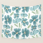 Harleigh Floral Art, Teal and White Wall Tapestry Gallery Image 4