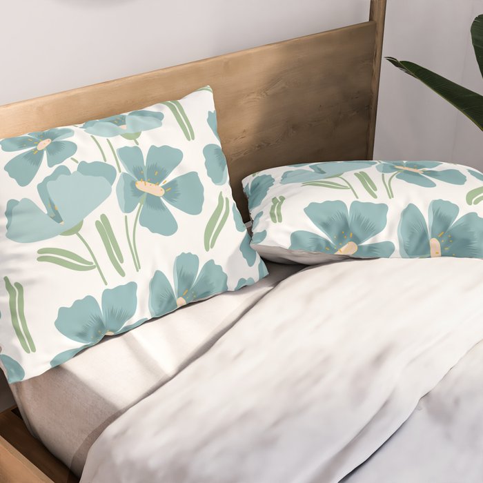 Harleigh Floral Art, Teal and White Pillow Sham Gallery Image 2