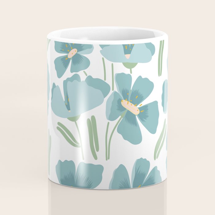 Harleigh Floral Art, Teal and White Coffee Mug Gallery Image 4