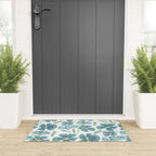 Harleigh Floral Art, Teal and White Welcome Mat Gallery Image 3