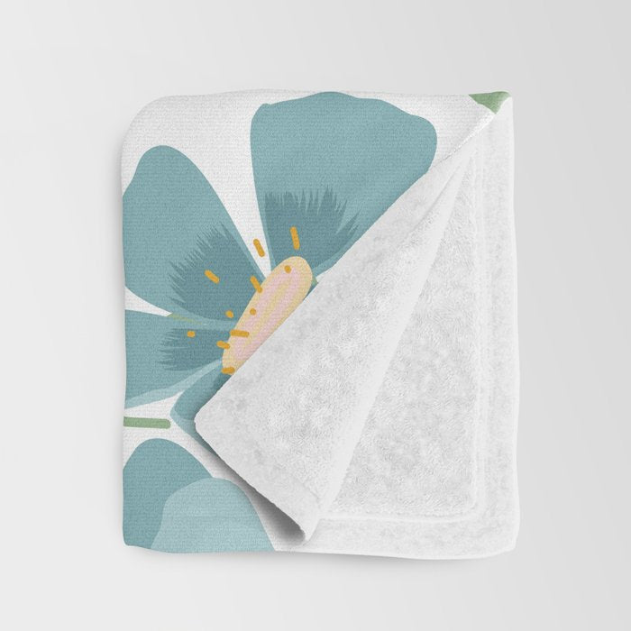 Harleigh Floral Art, Teal and White Throw Blanket Gallery Image 3
