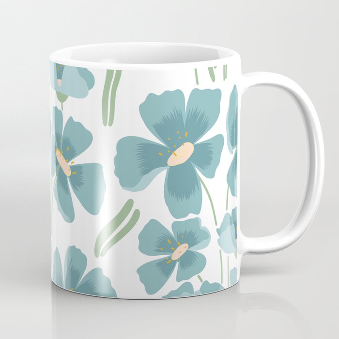 Harleigh Floral Art, Teal and White Coffee Mug Gallery Image 1