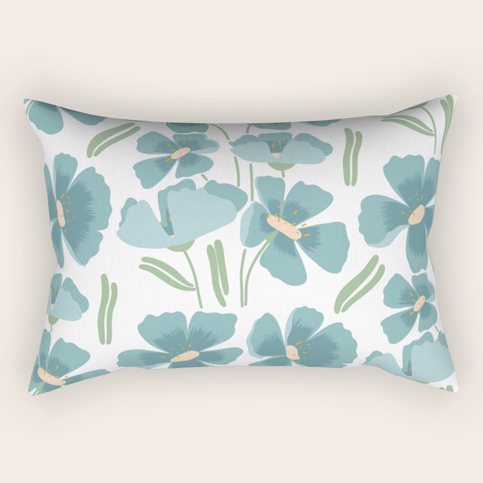 Harleigh Floral Art, Teal and White Rectangular Pillow Gallery Image 2