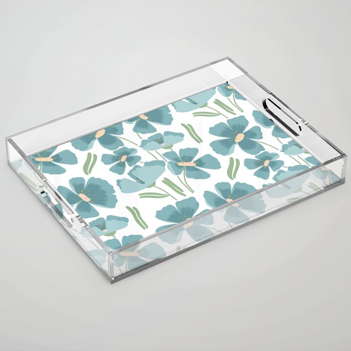 Harleigh Floral Art, Teal and White Acrylic Tray Gallery Image 1