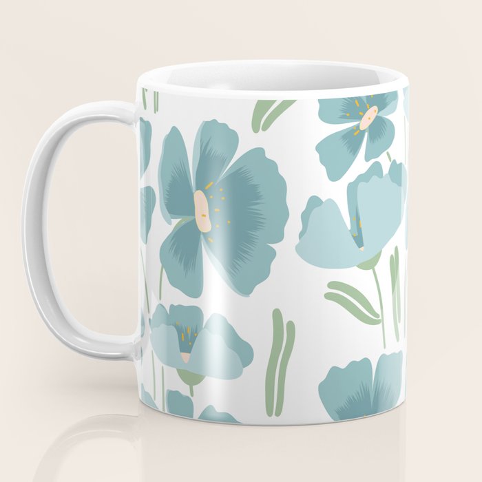 Harleigh Floral Art, Teal and White Coffee Mug Gallery Image 3