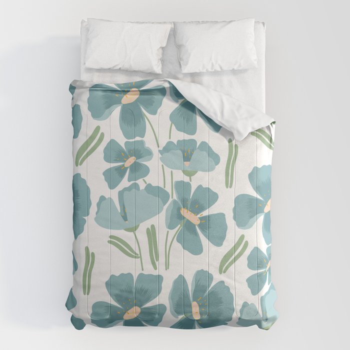 Harleigh Floral Art, Teal and White Comforter Gallery Image 1