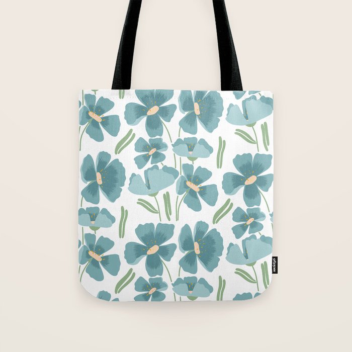 Harleigh Floral Art, Teal and White Tote Bag Gallery Image 1